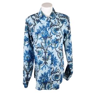 Roper Floral Pearl Snap Western Shirt  Powder Blue Feminine Cowgirl Size Large